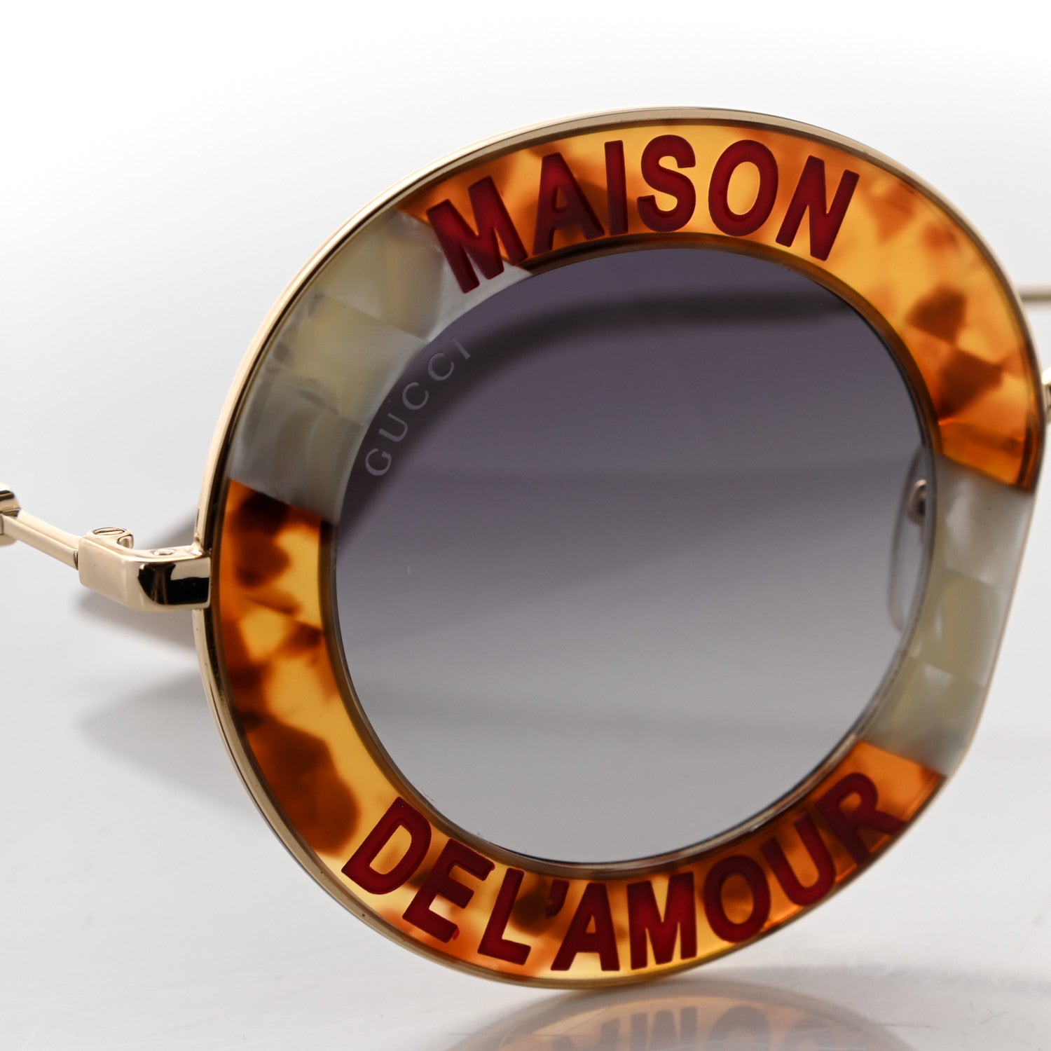 Gucci Metal Maison Del'Amour Round Frame Sunglasses GG0113S Tortoise 8 of 8