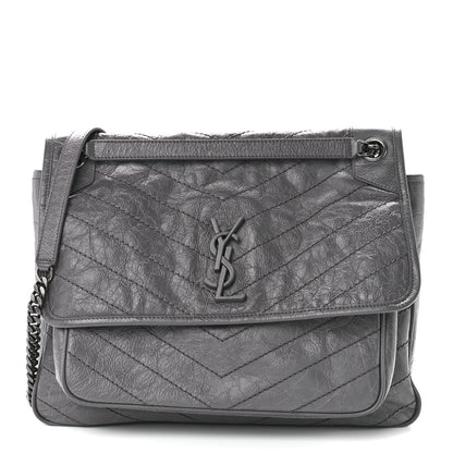 Saint Laurent Crinkled Calfskin Matelasse Monogram Large Niki Chain Satchel Storm 1 of 12