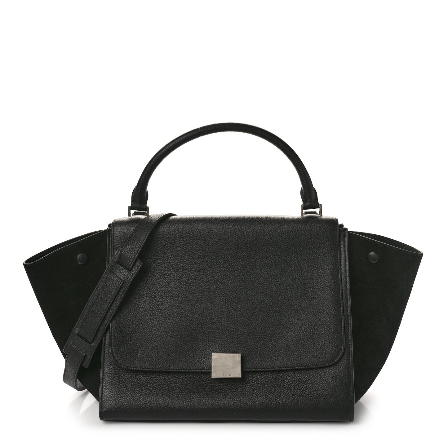 Drummed Calfskin Suede Medium Trapeze Black