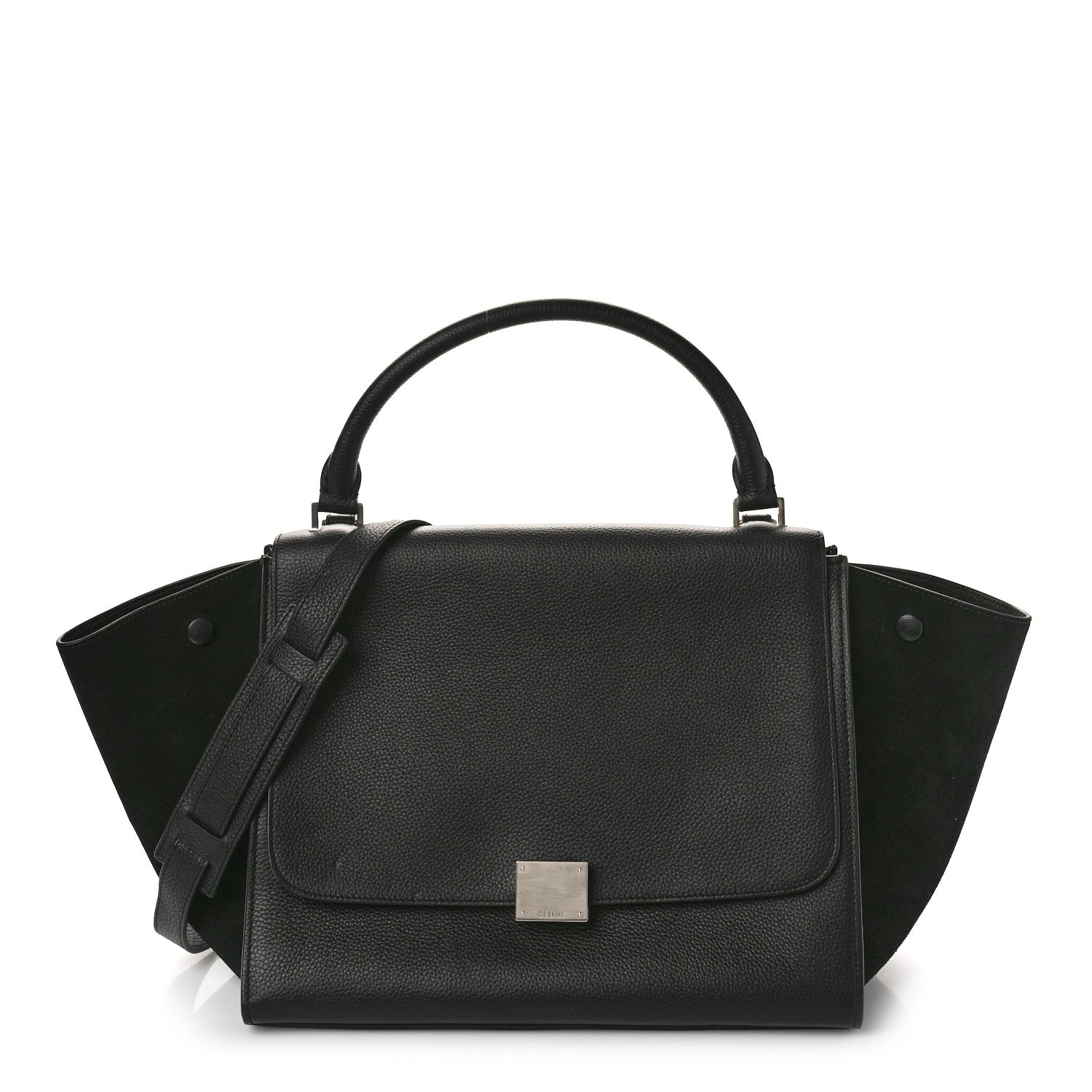 Celine Drummed Calfskin Suede Medium Trapeze Black 1 of 8
