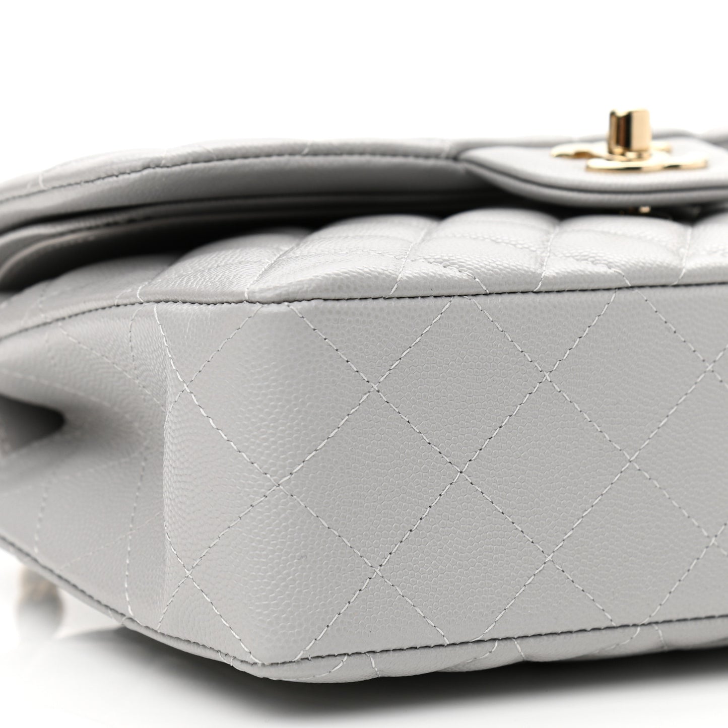 Caviar Quilted Small Double Flap Grey