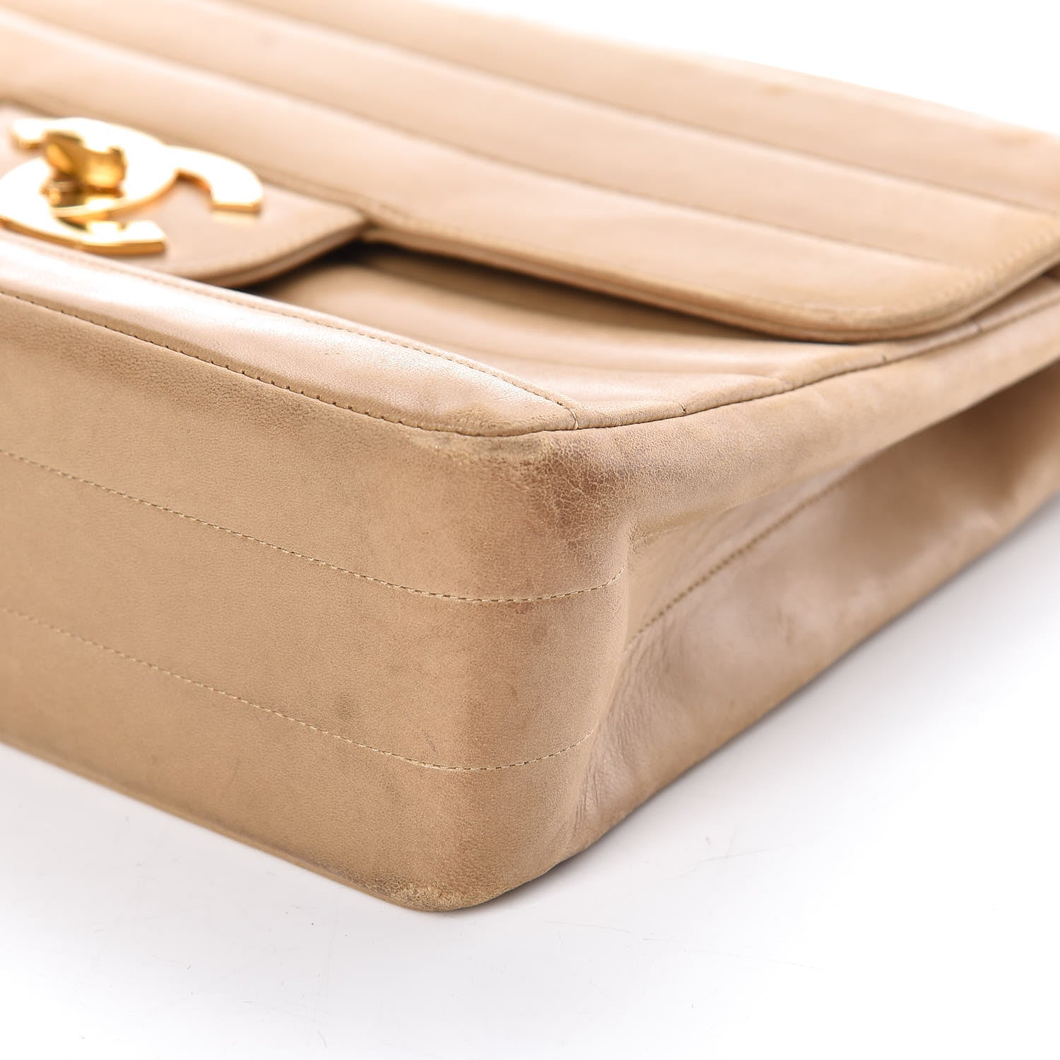 Chanel Lambskin Horizontal Quilt Jumbo Single Flap Beige 18 of 19