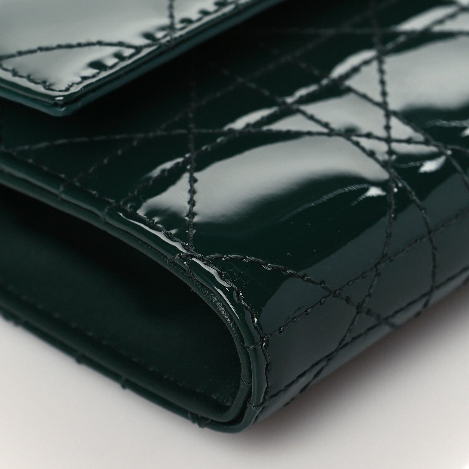 Christian Dior Patent Cannage Rendez-vous Chain Wallet Dark Green 8 of 10