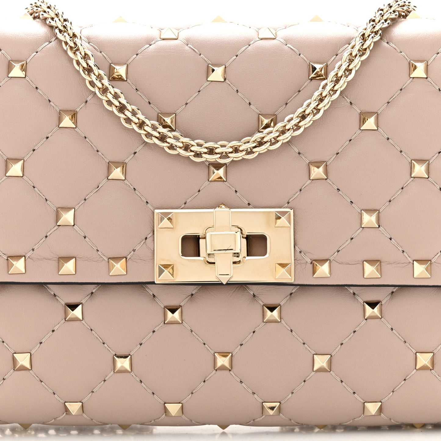Lambskin Rockstud Spike Wallet on Chain Poudre