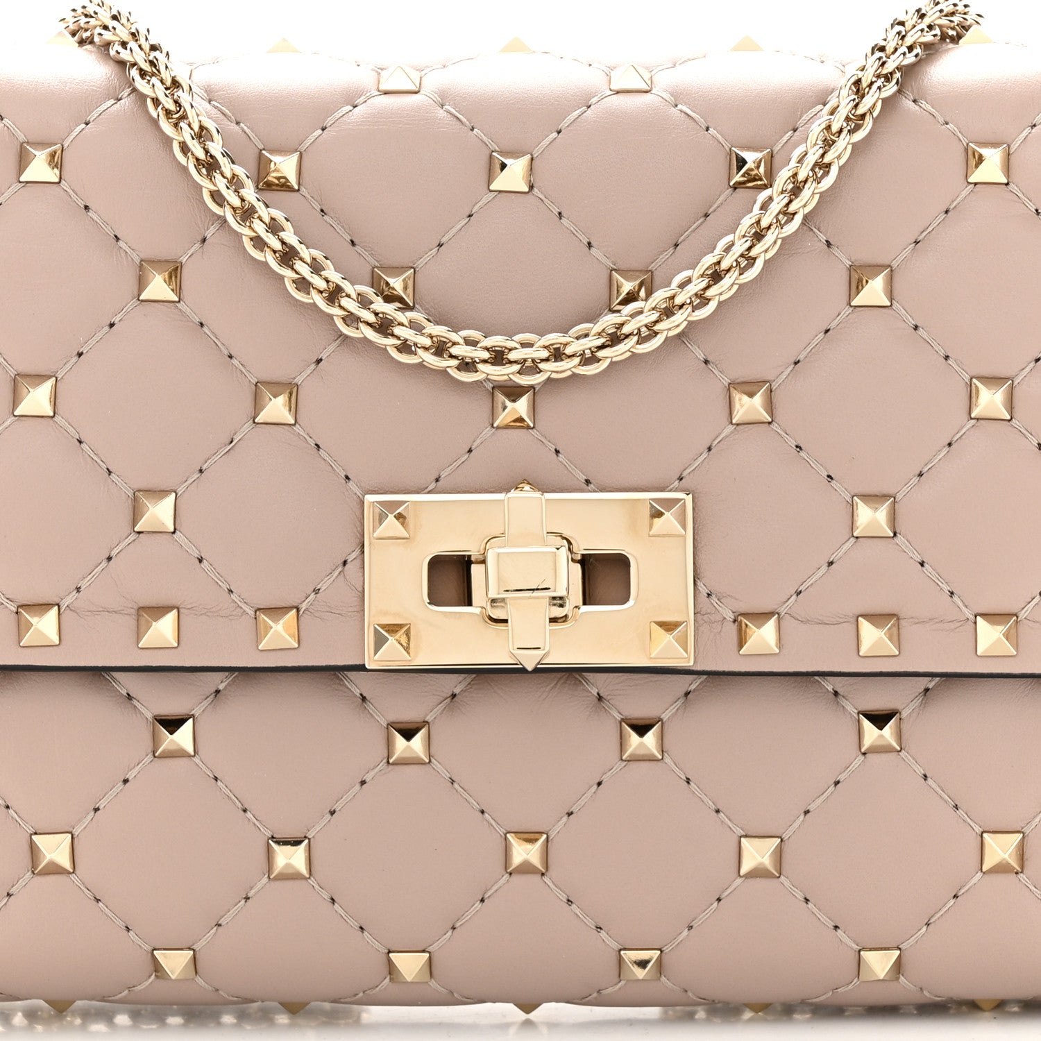 Valentino Garavani Lambskin Rockstud Spike Wallet on Chain Poudre 7 of 9