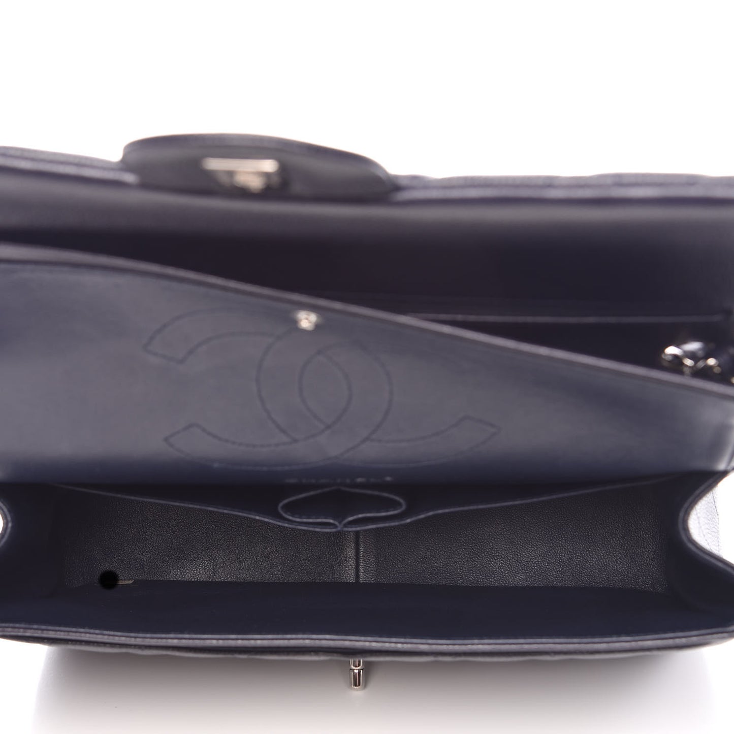 Caviar Quilted Jumbo Double Flap Navy Blue