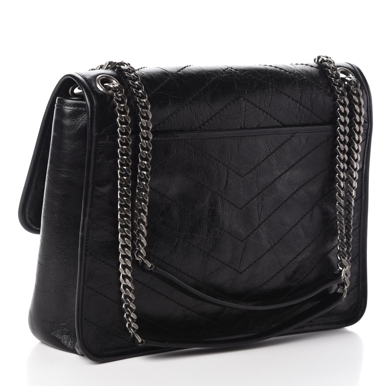 Saint Laurent Crinkled Calfskin Matelasse Monogram Large Niki Chain Satchel Black 3 of 9