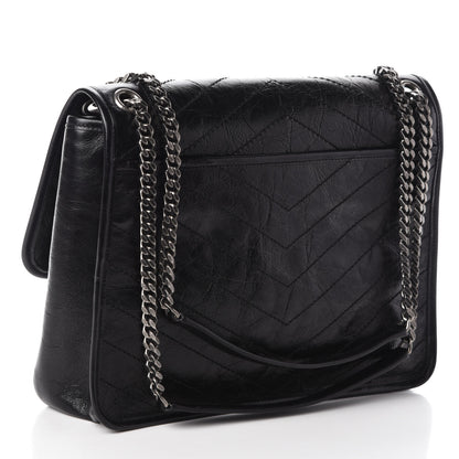 Saint Laurent Crinkled Calfskin Matelasse Monogram Large Niki Chain Satchel Black 3 of 9