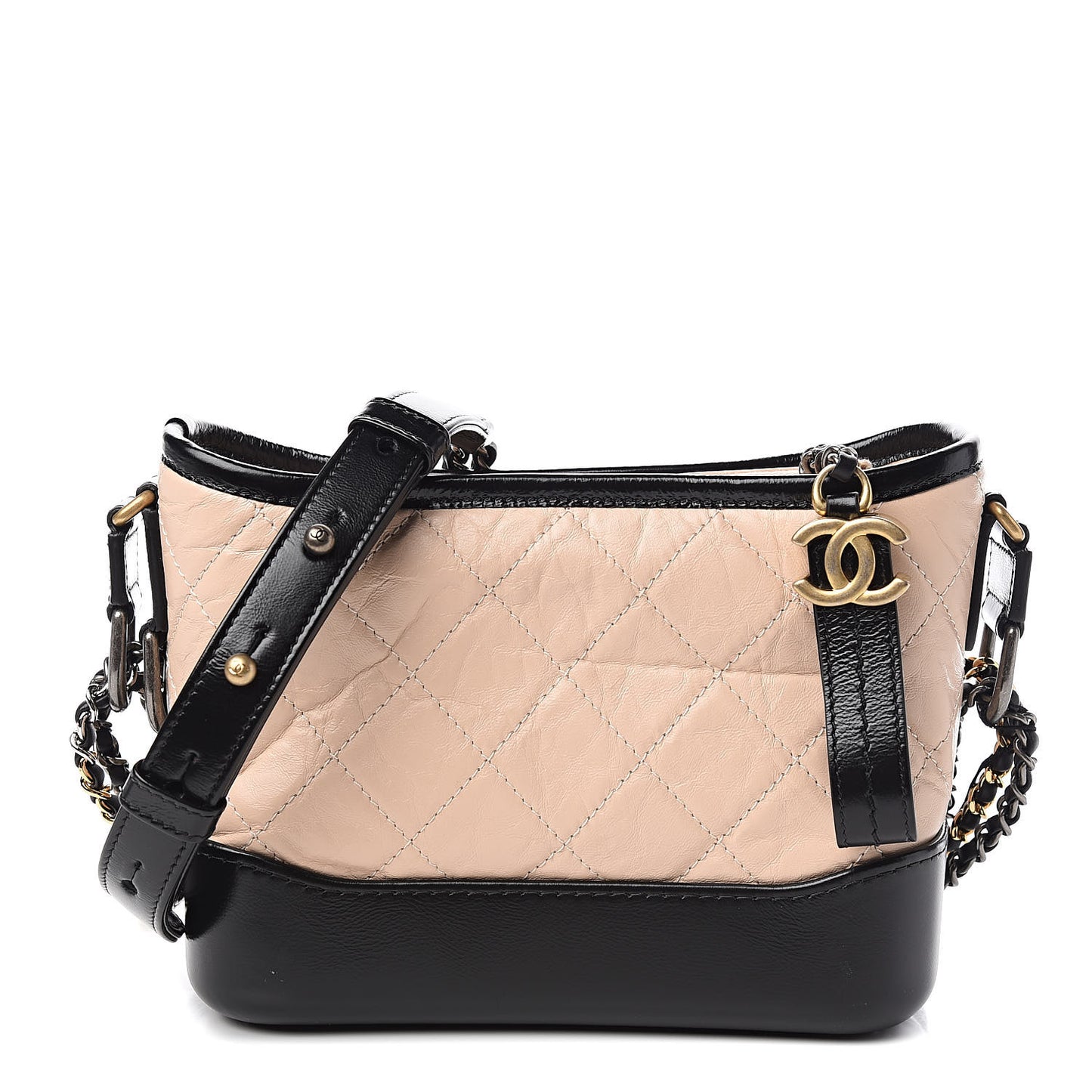 Aged Calfskin Quilted Small Gabrielle Hobo Beige Black