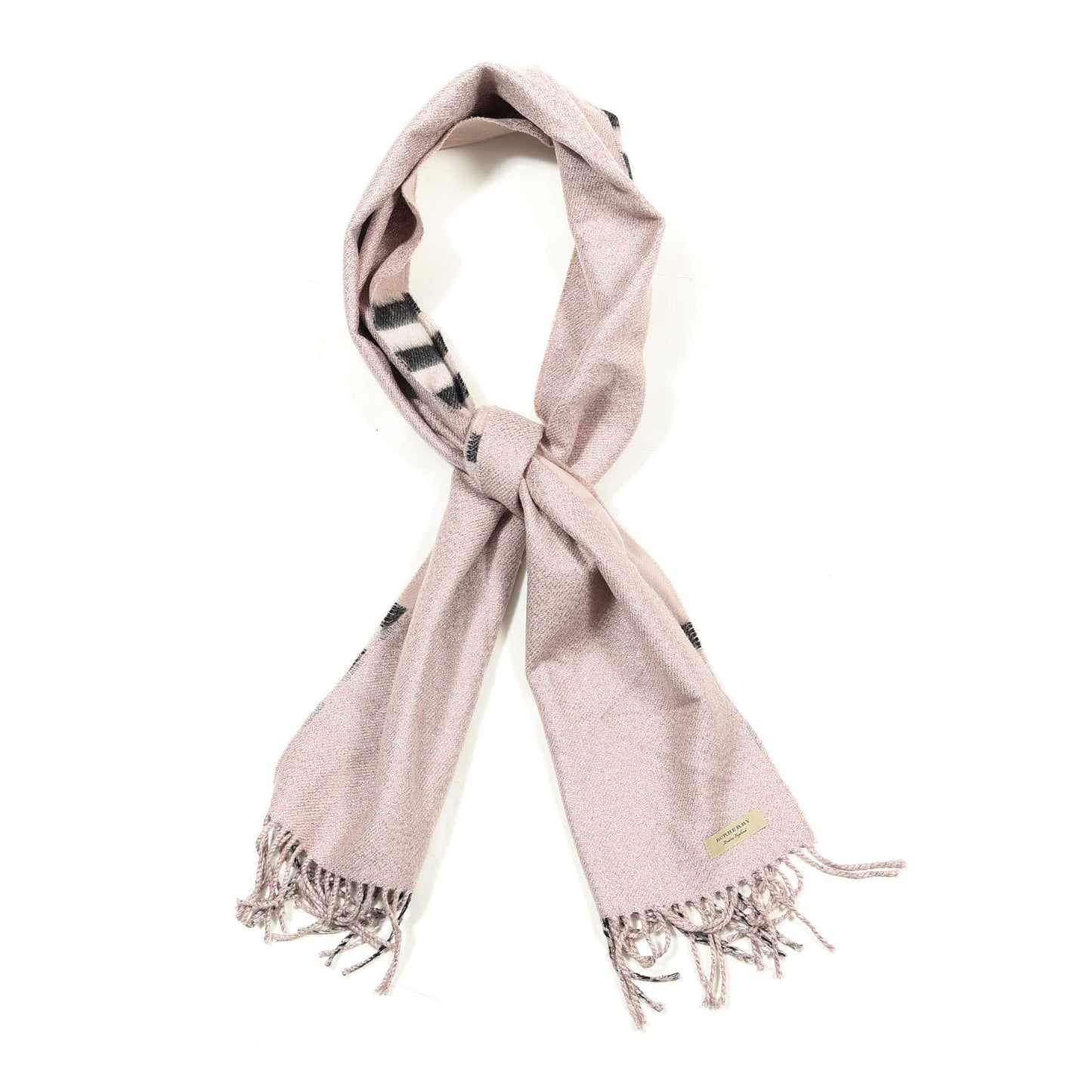 Metallic Polyester Cashmere Giant Check Reversible Fringe Scarf Ash Rose