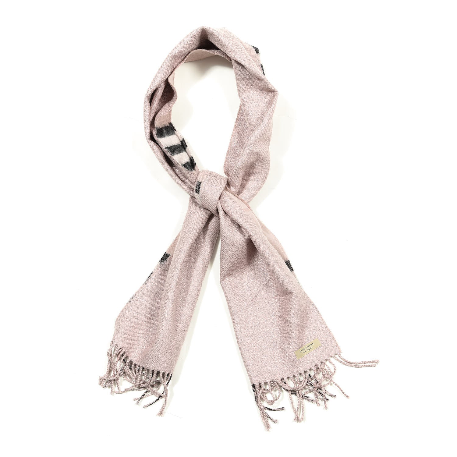 Burberry Metallic Polyester Cashmere Giant Check Reversible Fringe Scarf Ash Rose 1 of 4