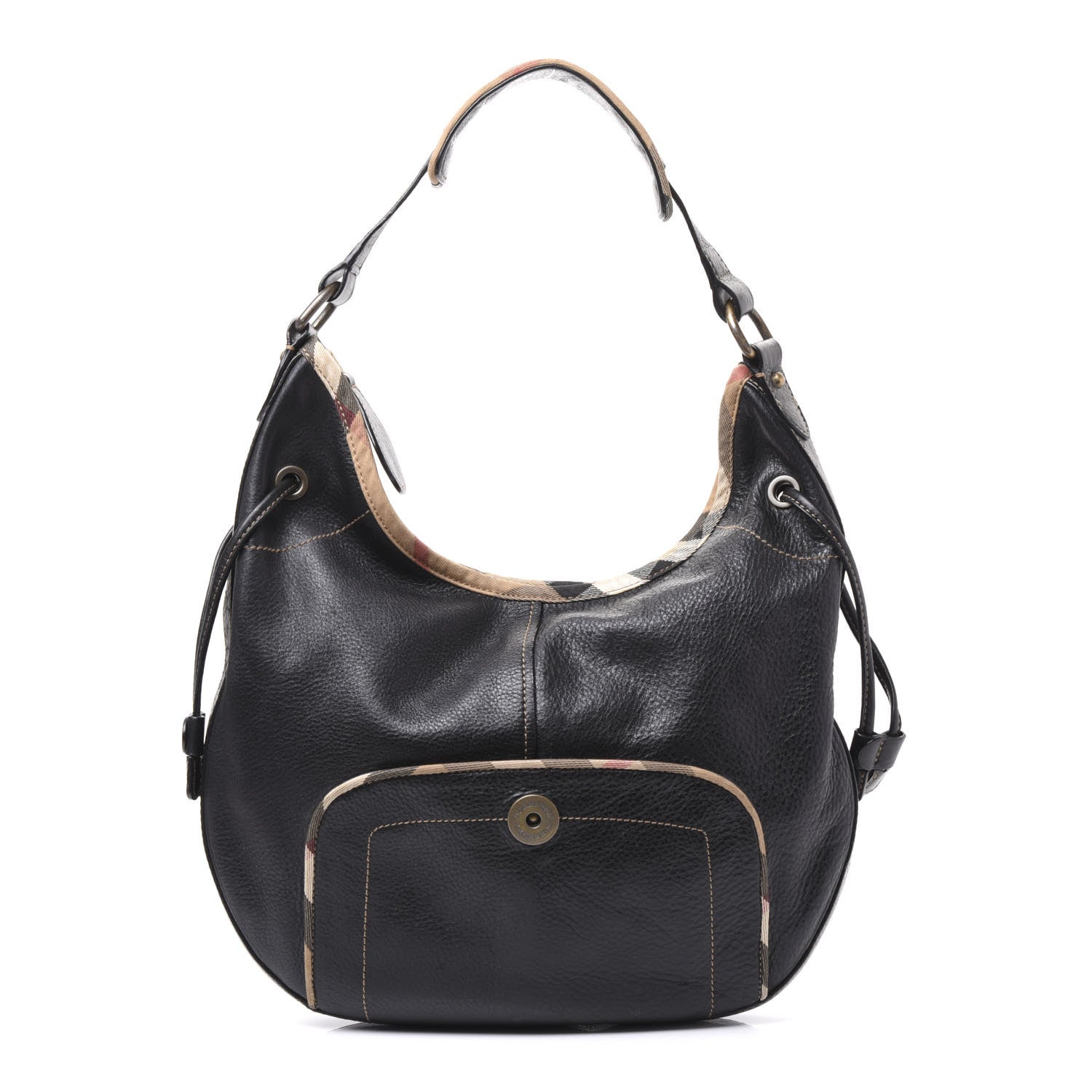 Burberry Calfskin Nova Check Trim Hobo Black 1 of 8