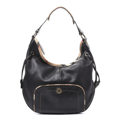 Burberry Calfskin Nova Check Trim Hobo Black 1 of 8