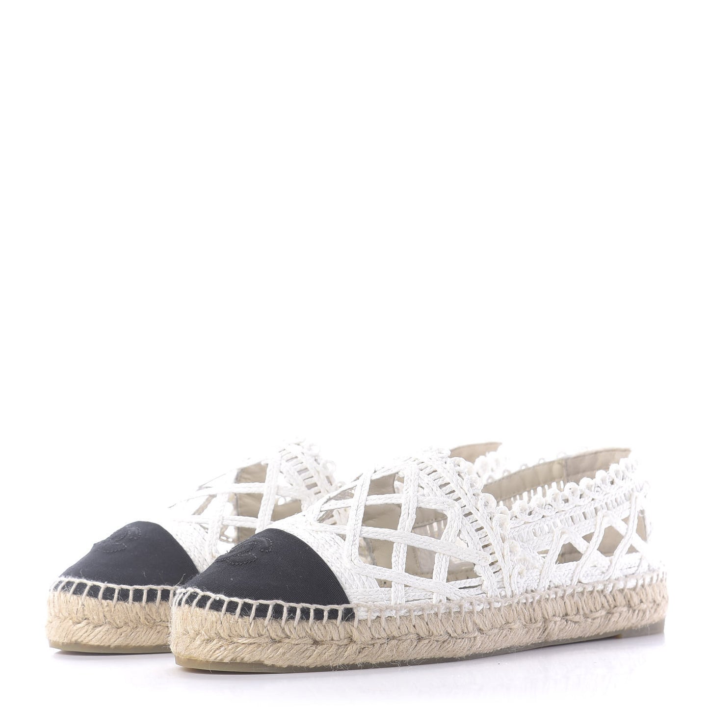 Woven Fabric Grosgrain CC Espadrilles 41 White Black