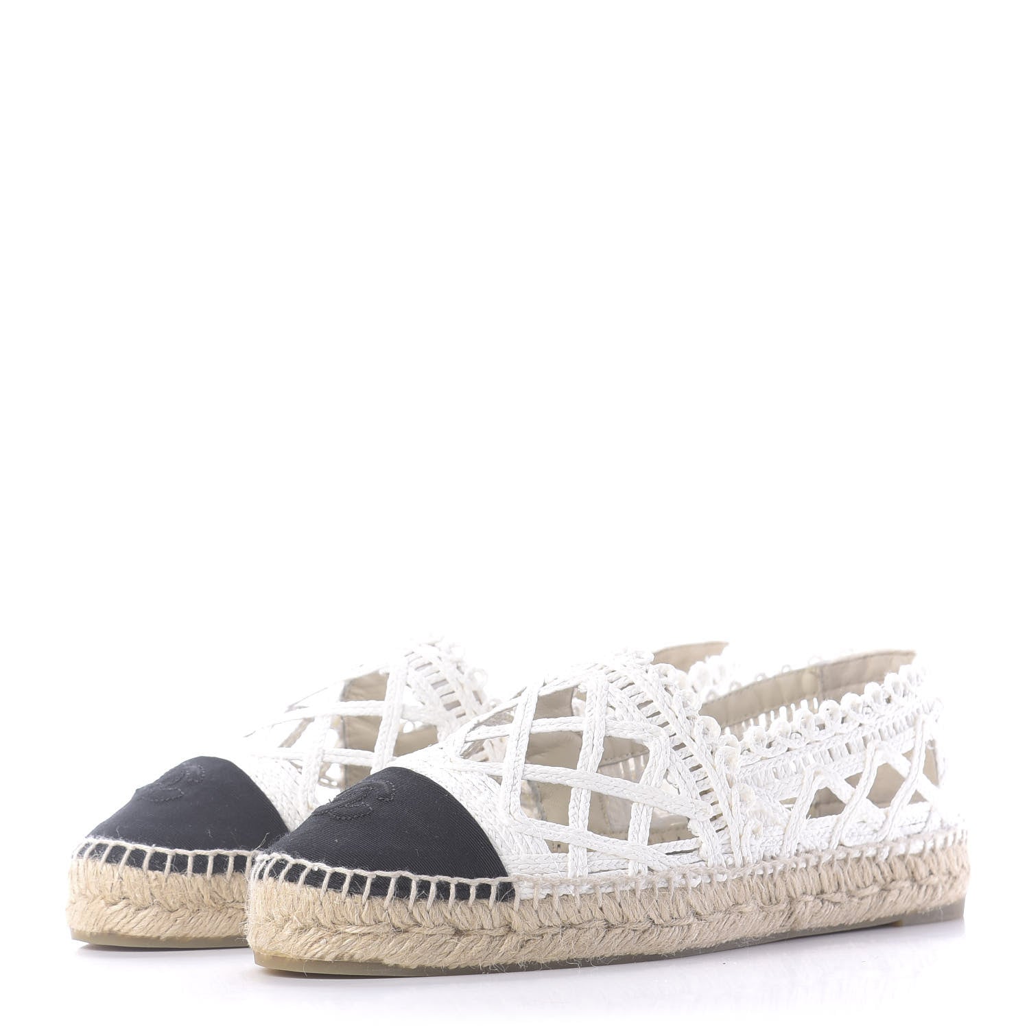 Chanel Woven Fabric Grosgrain CC Espadrilles 41 White Black 2 of 10