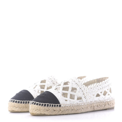 Chanel Woven Fabric Grosgrain CC Espadrilles 41 White Black 2 of 10