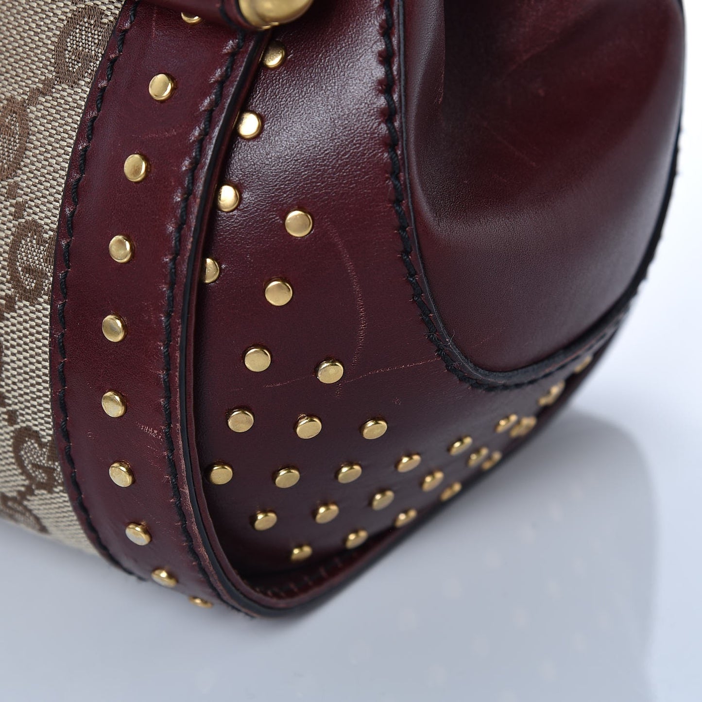 Monogram Studded Bamboo Bullet Satchel Burgundy
