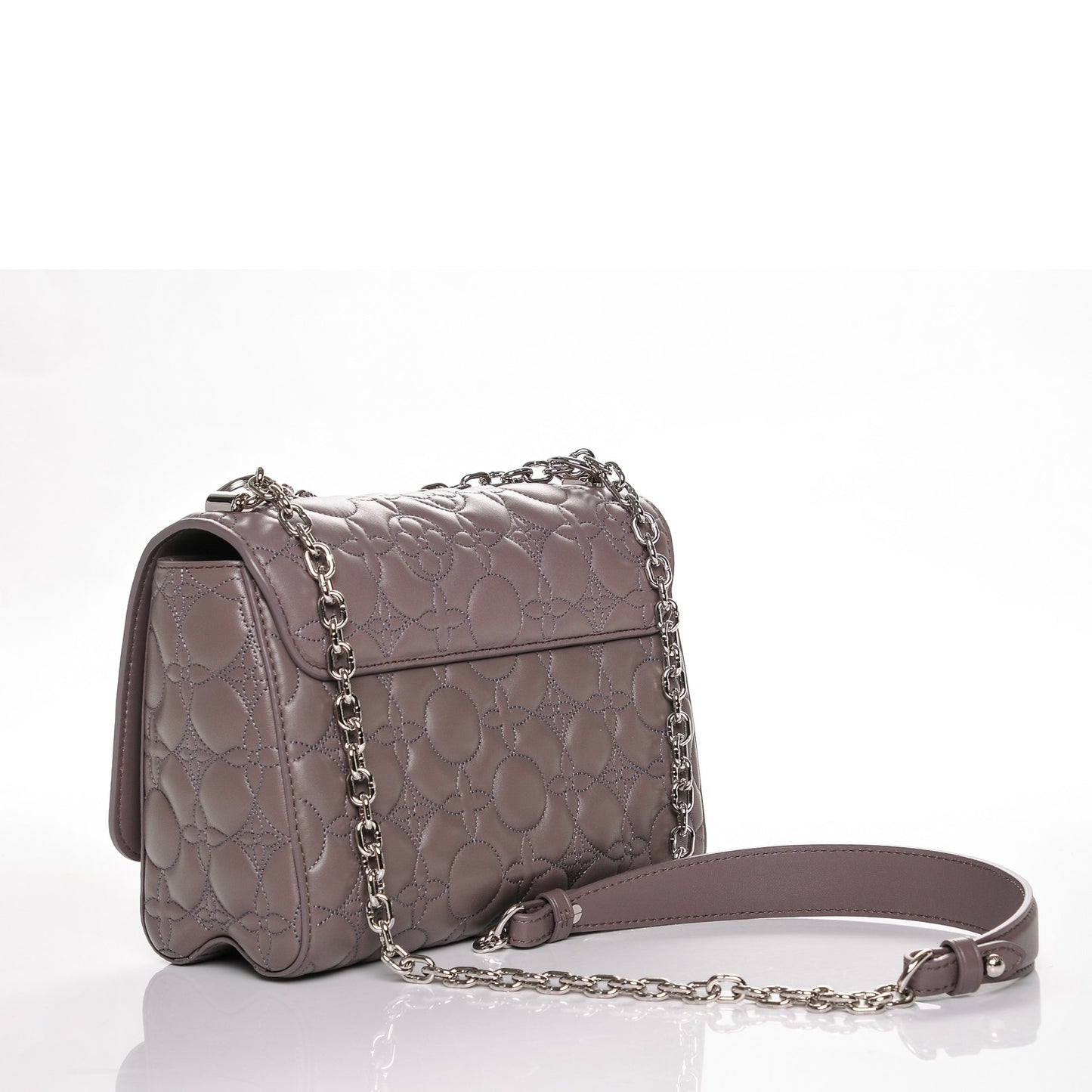 Lambskin Flower Quilted Twist Shoulder Bag GM Gris