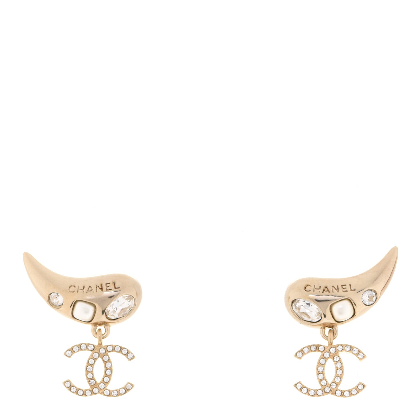 Crystal Pearl CC Drop Earrings Gold