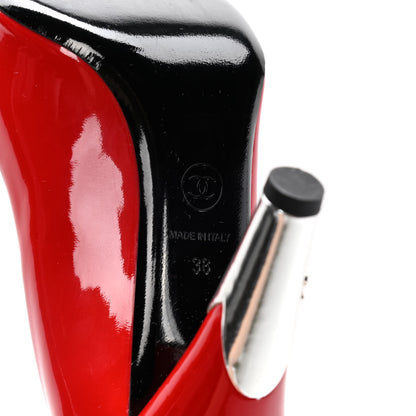 Chanel Patent Open Toe CC Pumps 38 Red 8 of 10