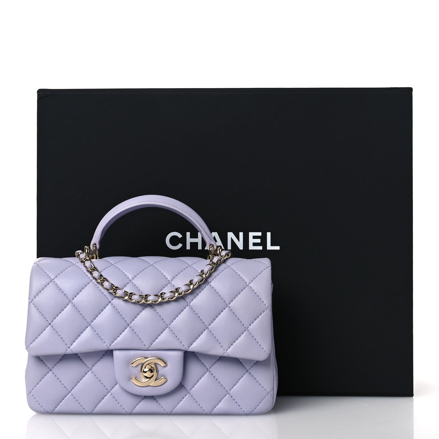 Lambskin Quilted Mini Top Handle Rectangular Flap Light Purple
