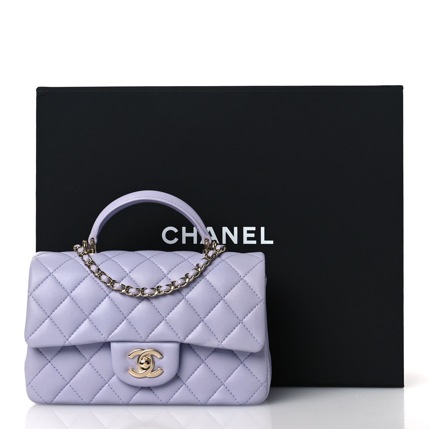 Chanel Lambskin Quilted Mini Top Handle Rectangular Flap Light Purple 14 of 14