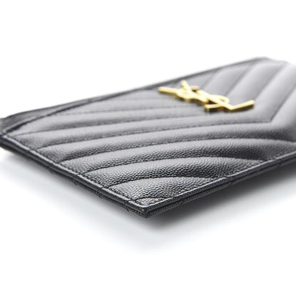 Saint Laurent Grain De Poudre Chevron Monogram Pouch Black 6 of 10