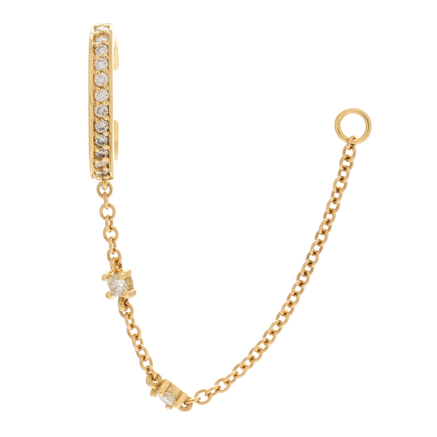 18K Yellow Gold Diamond Single Row Chain Ear Cuff Earring