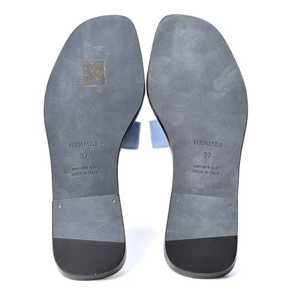 Hermes Box Calfskin Oran Sandals 37 Light Bleu 7 of 11