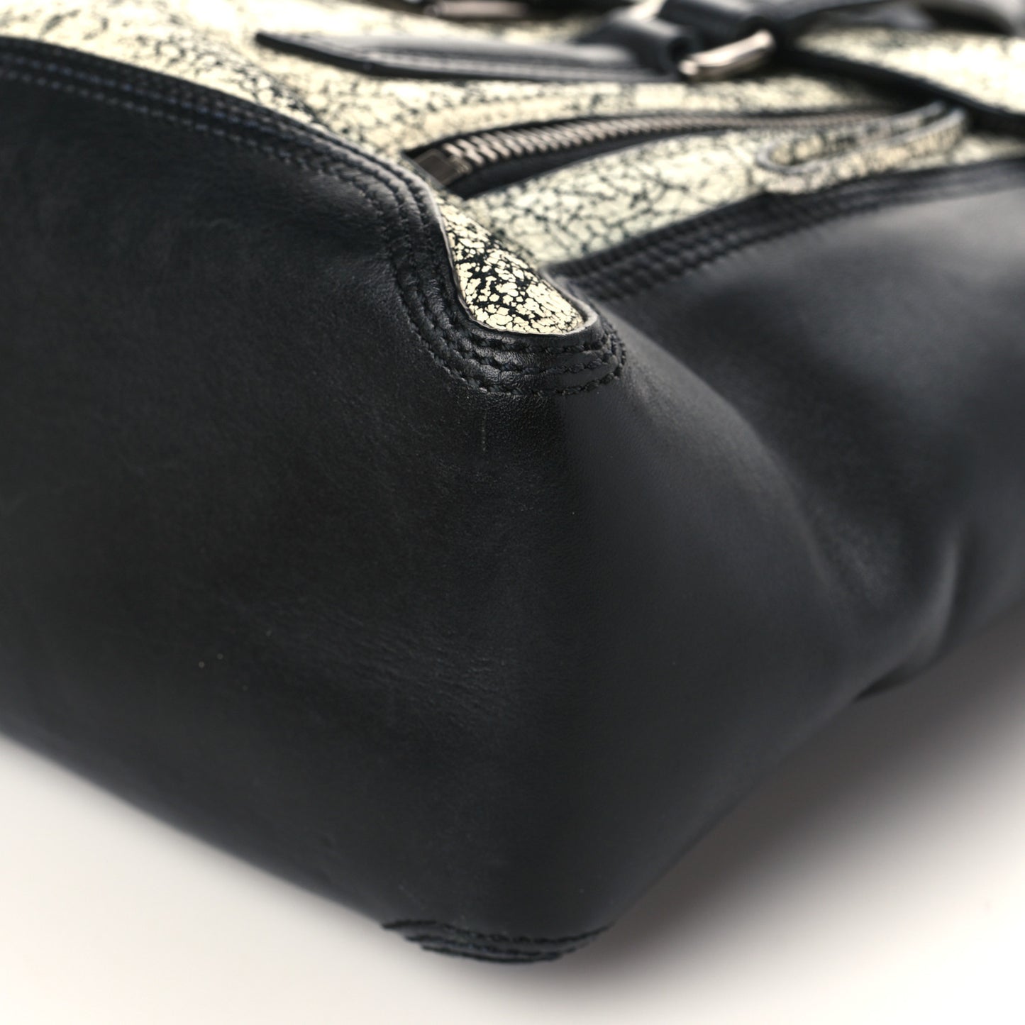 Cracked Lambskin Large Pashli Satchel Black White