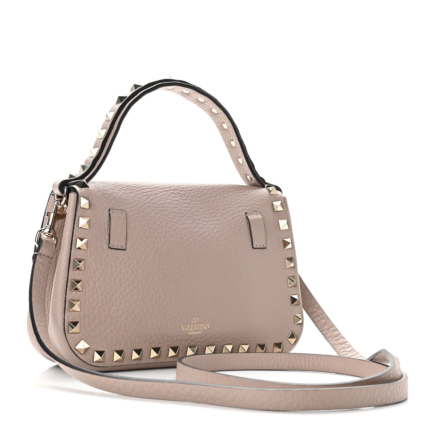 Valentino Garavani Grainy Calfskin Small Rockstud Top Handle Bag Poudre 3 of 8
