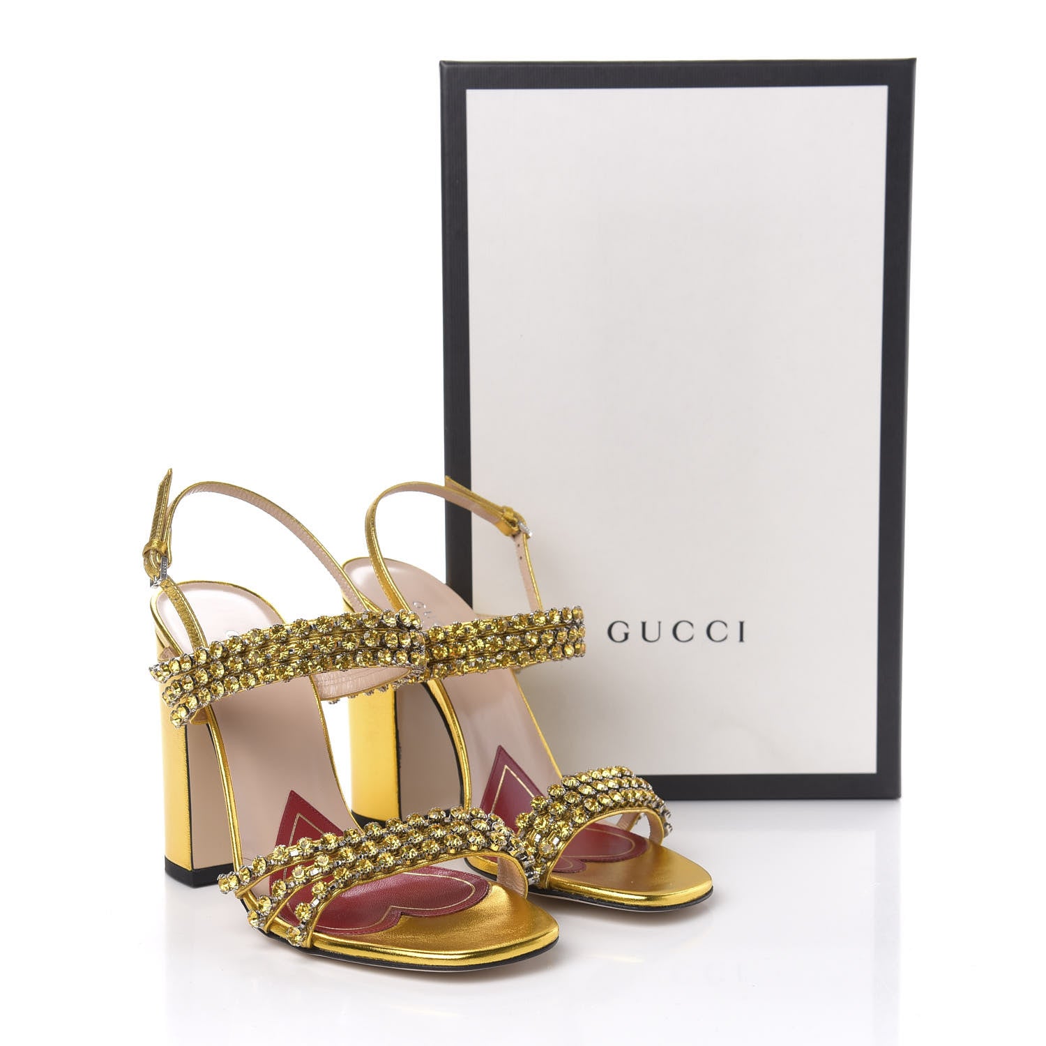 Gucci Nappa Silk Crystal Bertie High Heel Sandals 36.5 Gold 8 of 8