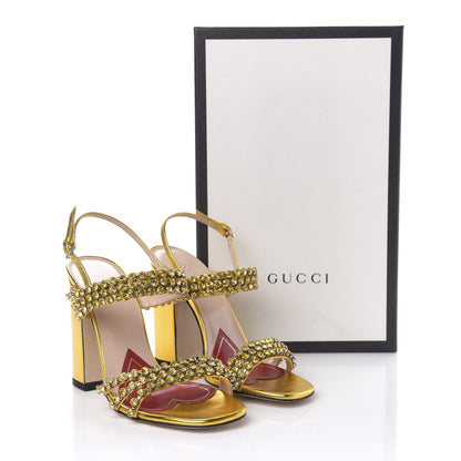 Gucci Nappa Silk Crystal Bertie High Heel Sandals 36.5 Gold 8 of 8