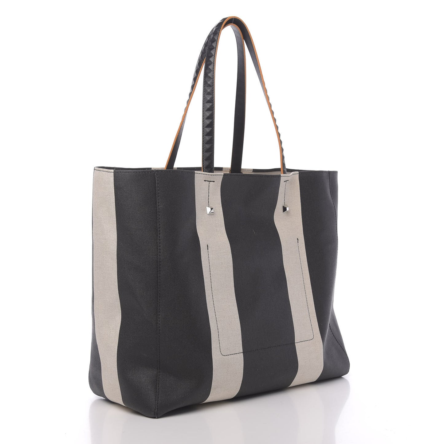 Canvas Stripe Shopper Tote Black White
