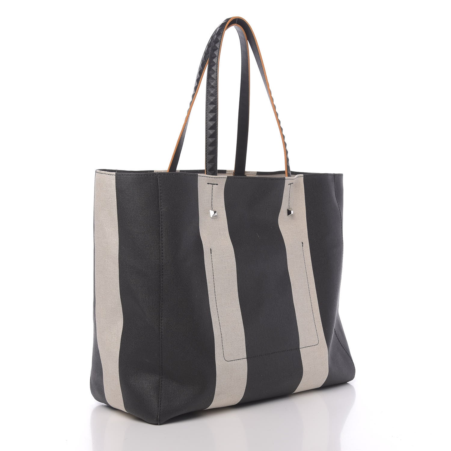 MCM Canvas Stripe Shopper Tote Black White 3 of 11
