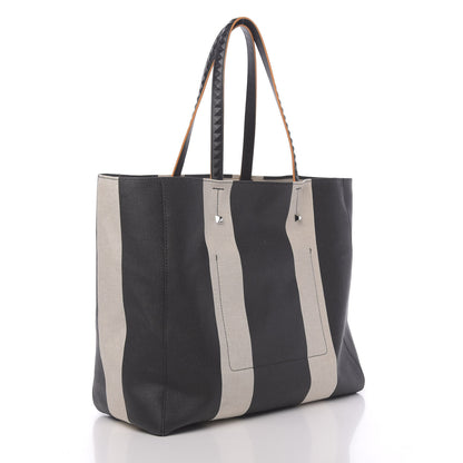 MCM Canvas Stripe Shopper Tote Black White 3 of 11