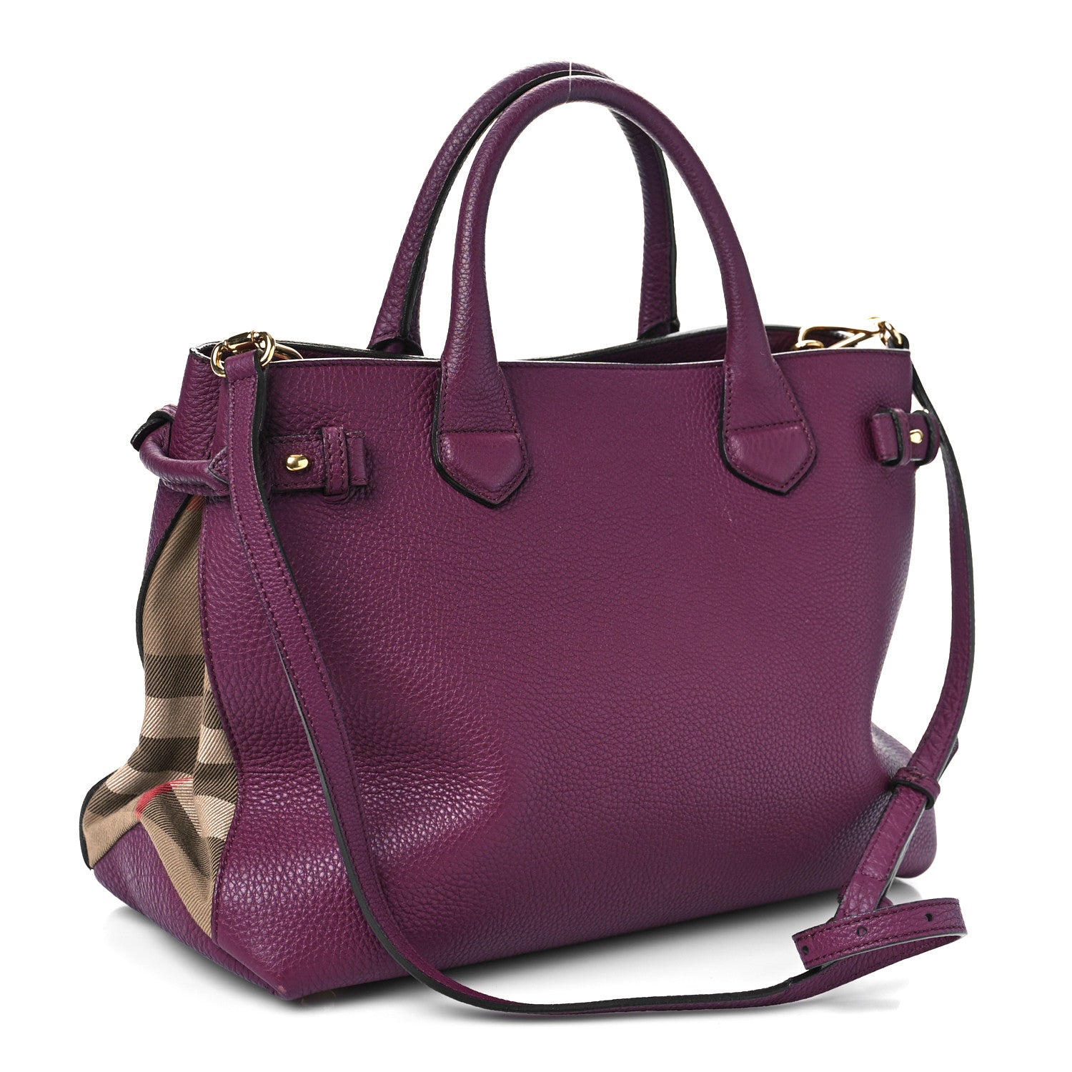 Burberry Grainy Calfskin House Check Medium Banner Tote Elderberry 3 of 8