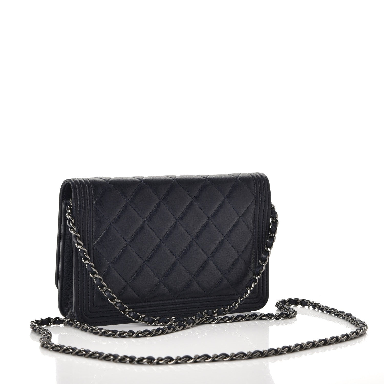Chanel Lambskin Quilted Boy Wallet On Chain WOC Navy Blue 3 of 12