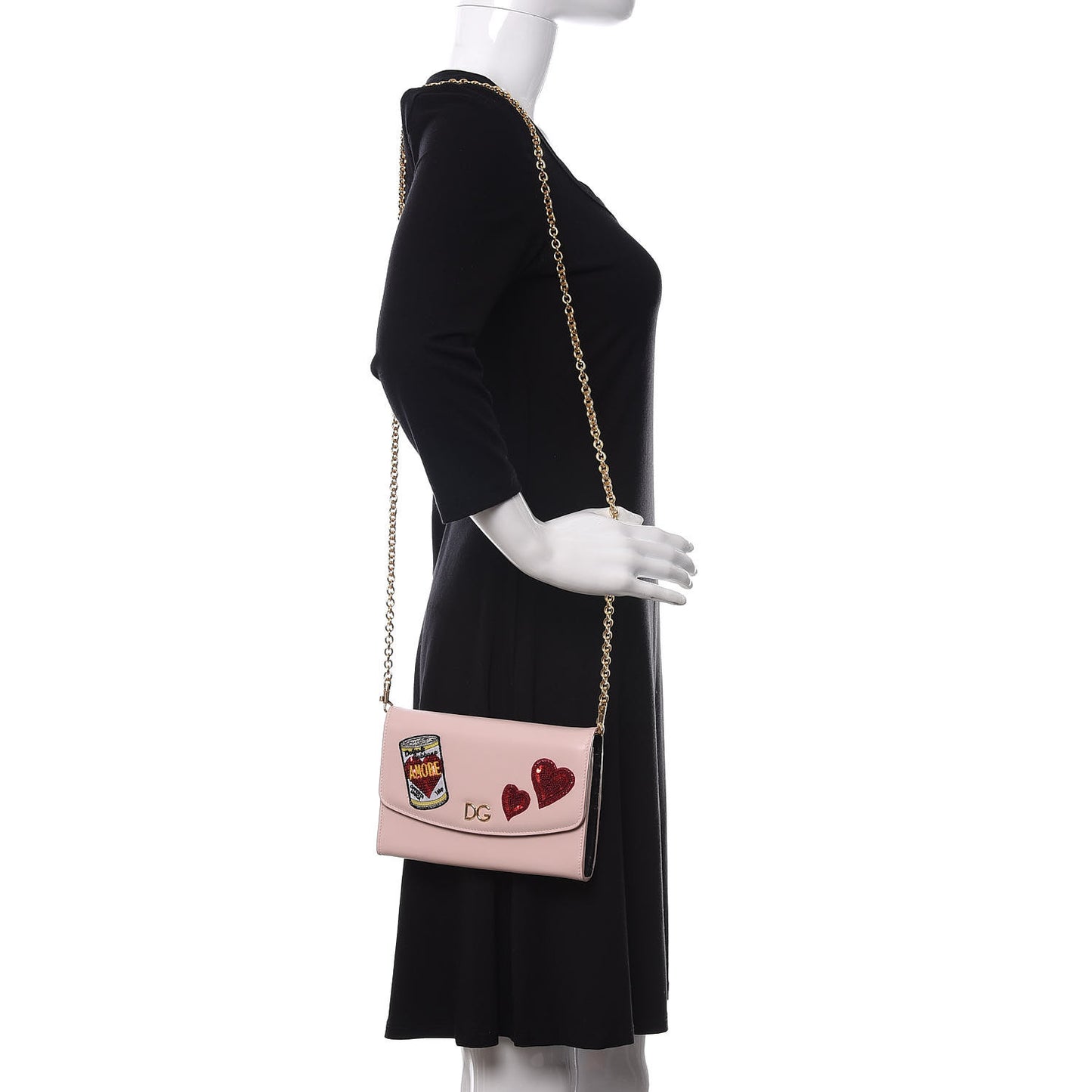 Vitello Embroidered Amore Wallet On Chain Light Pink
