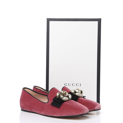 Gucci Velvet Etoile Pearl Embellished Loafers 38.5 Tibet Red 8 of 8