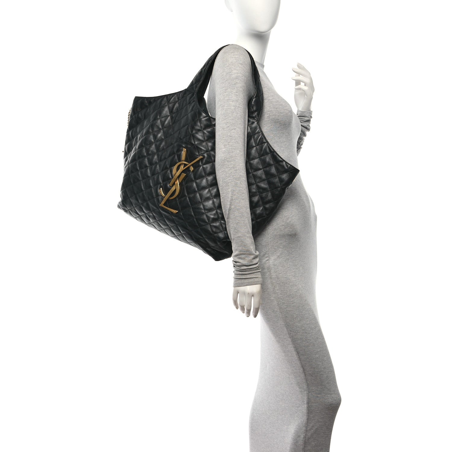 Saint Laurent Lambskin Quilted Maxi Icare Shopping Tote Black 2 of 11