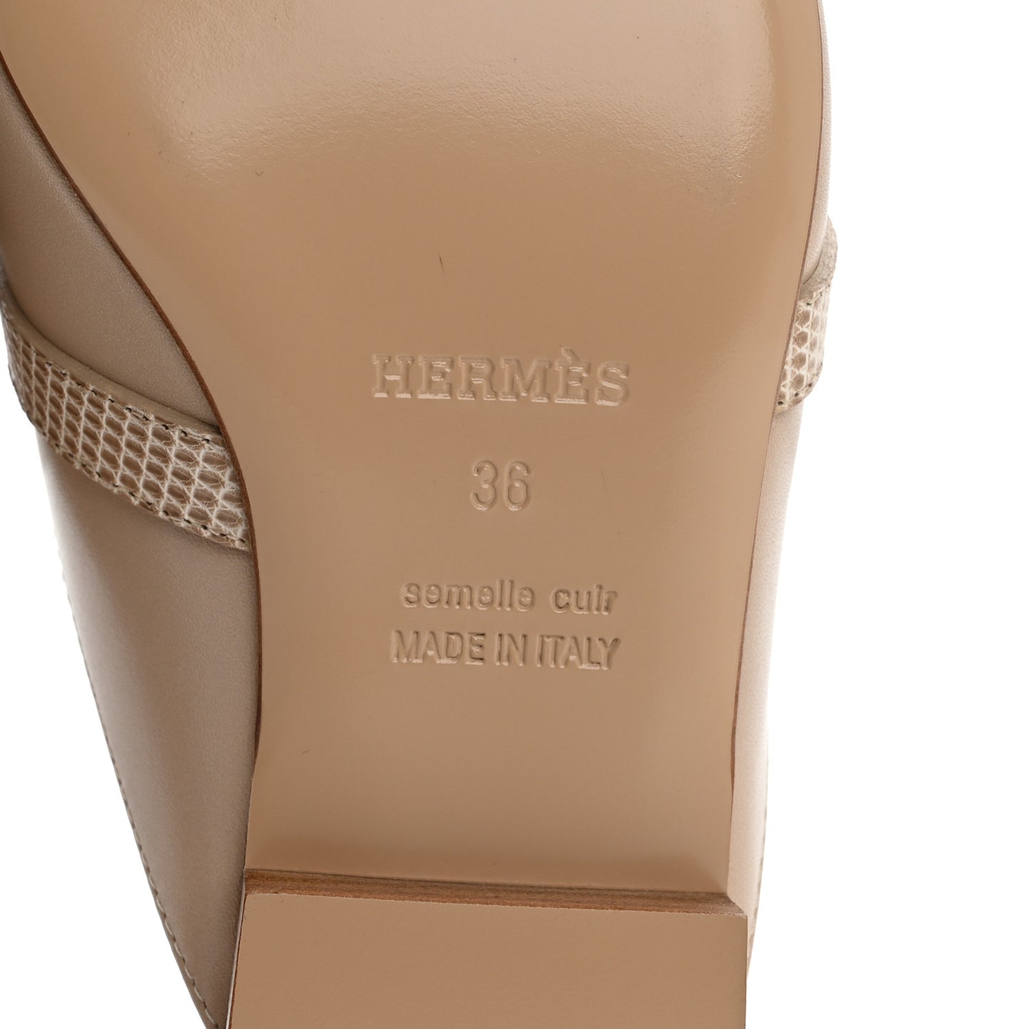 Shiny Lizard Calfskin Oz Mules 36 Beige Sarrazin