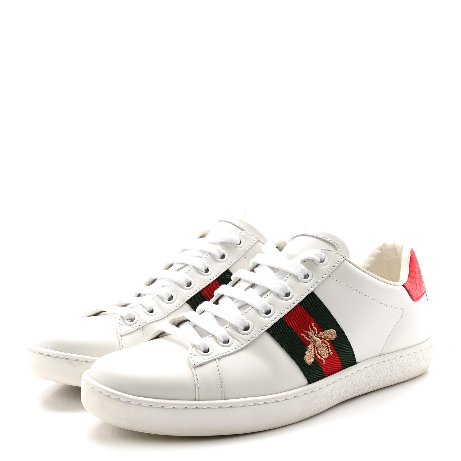 Gucci Calfskin Ayers Bee Embroidered Womens Ace Sneakers 37 White Green 4 of 10