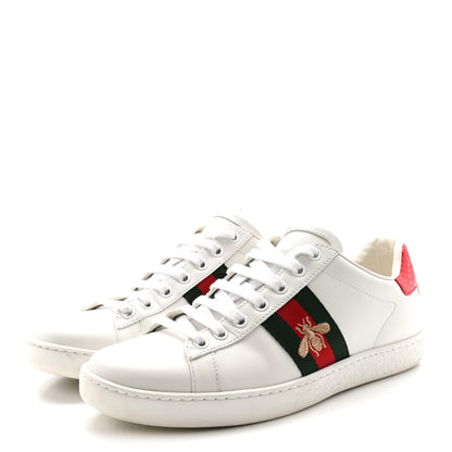 Gucci Calfskin Ayers Bee Embroidered Womens Ace Sneakers 37 White Green 4 of 10