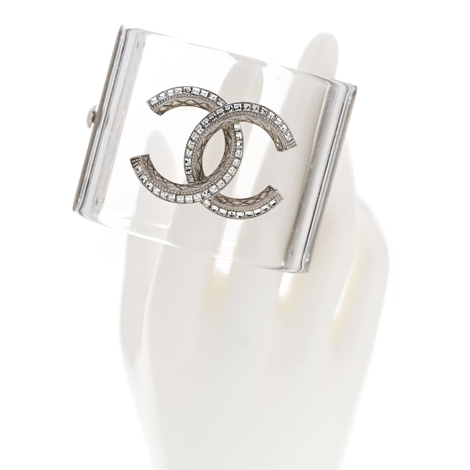 Chanel Lucite Baguette Crystal CC Cuff Transparent Silver 2 of 8