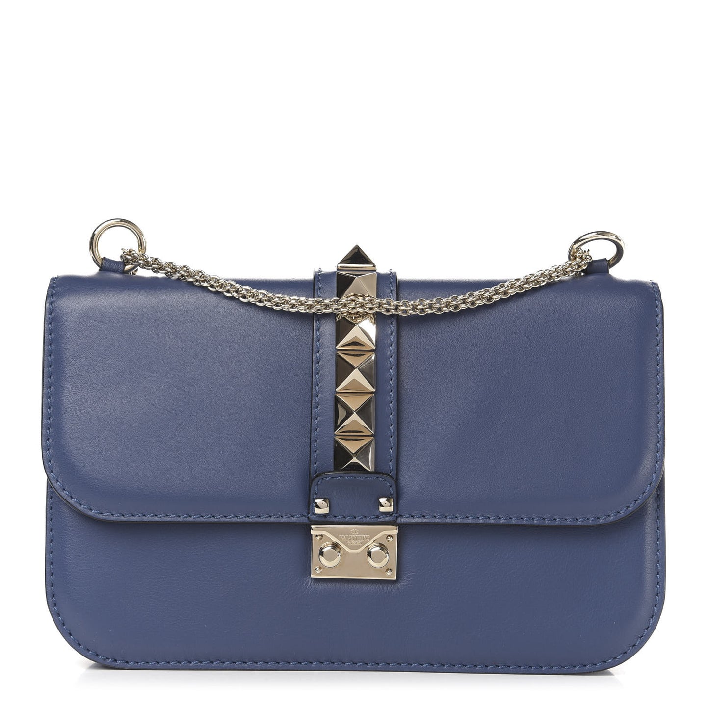 Vitello Medium Glam Lock Rockstud Flap Indigo