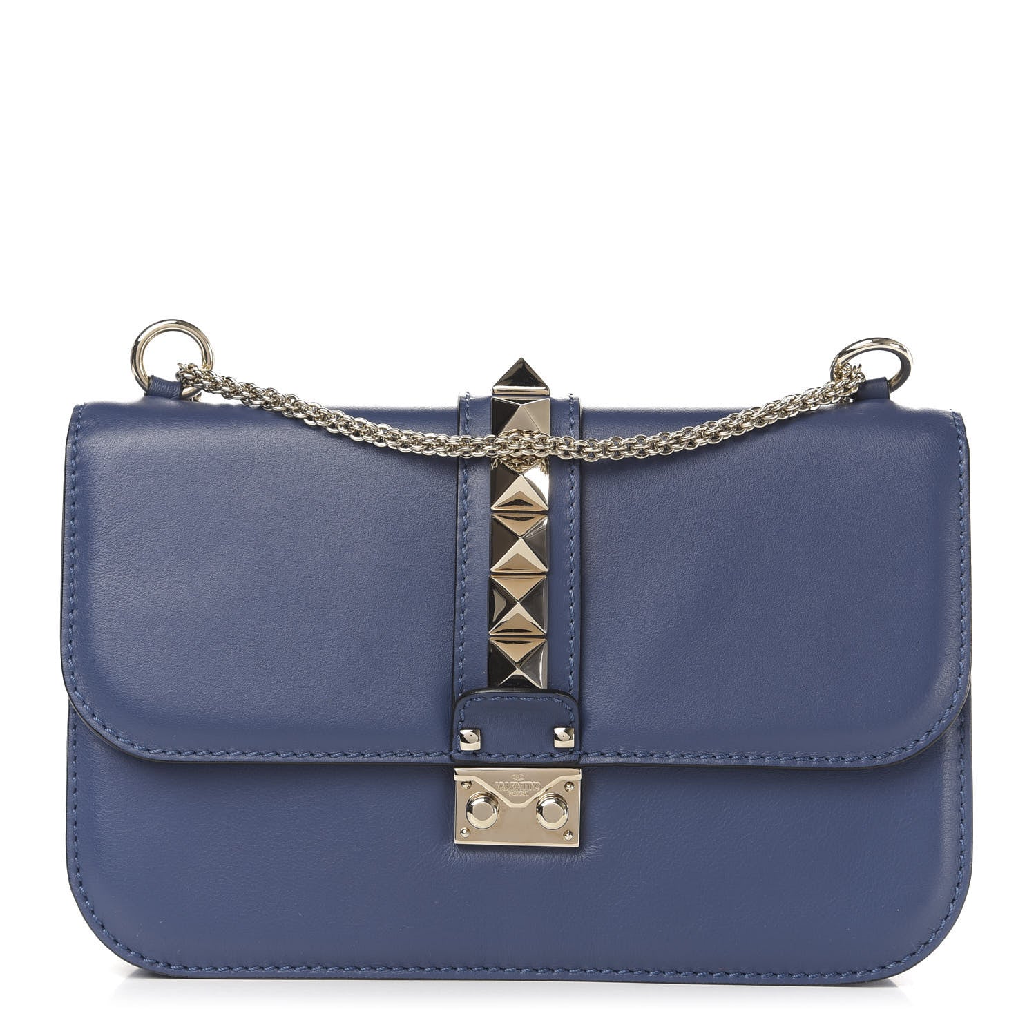 Valentino Garavani Vitello Medium Glam Lock Rockstud Flap Indigo 1 of 10