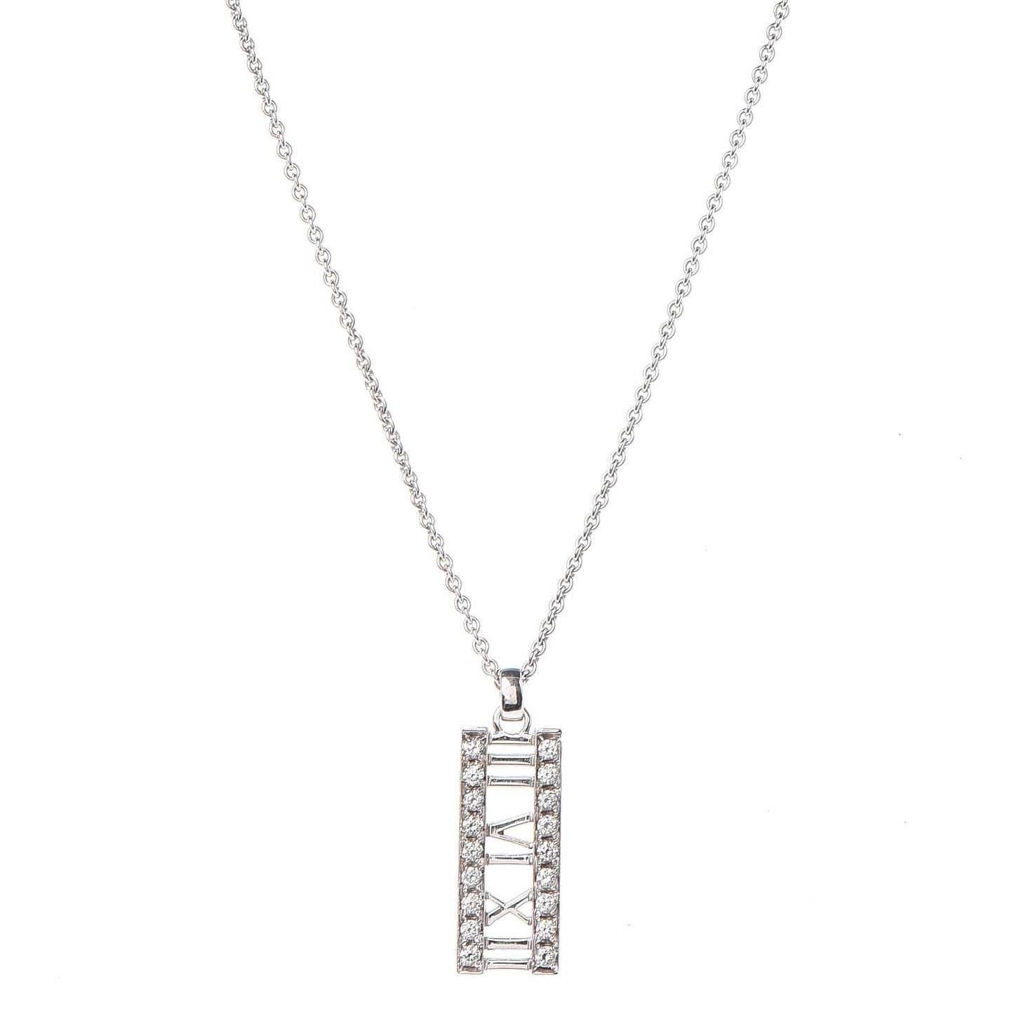 18K White Gold Diamond Atlas Bar Pendant Necklace