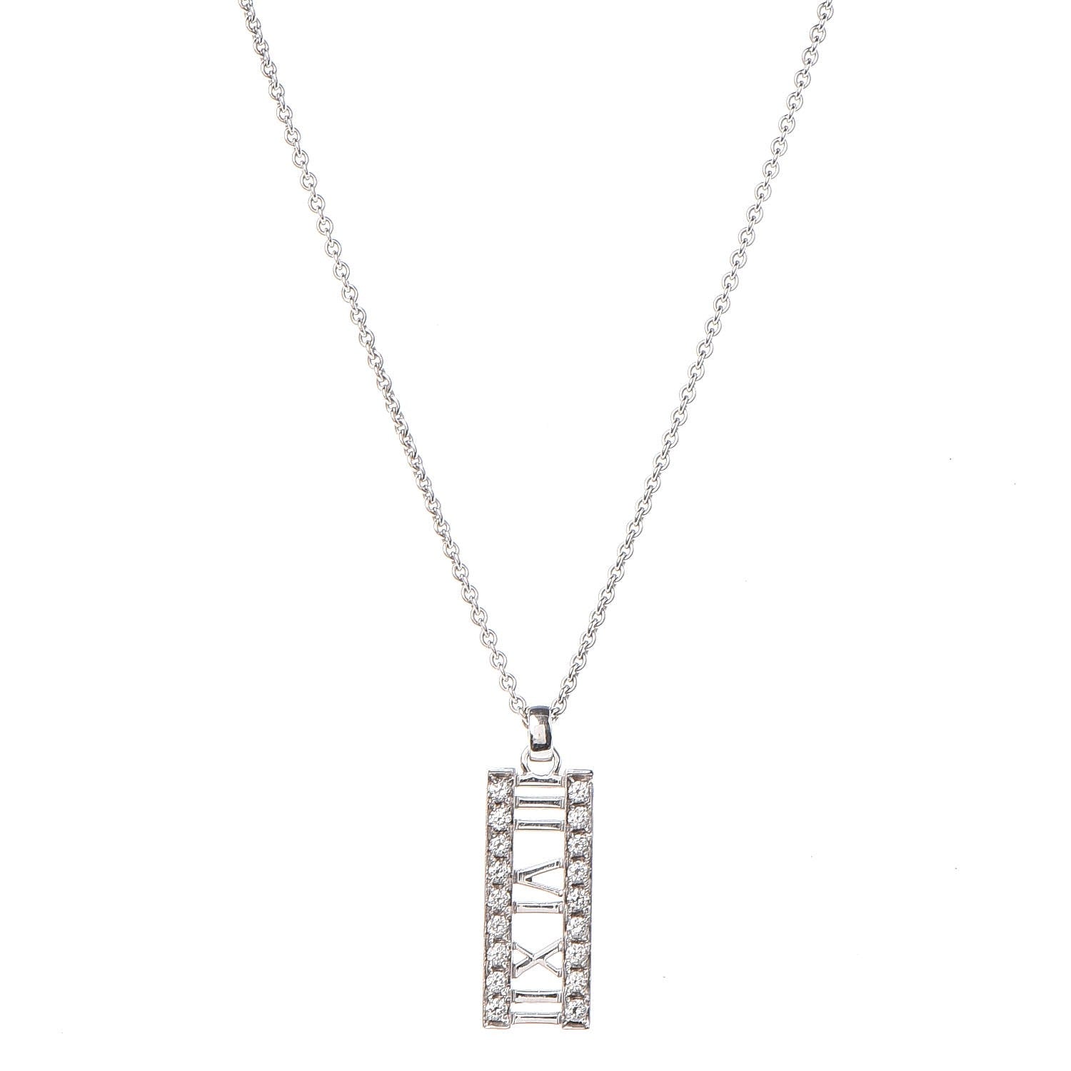 Tiffany 18K White Gold Diamond Atlas Bar Pendant Necklace 1 of 9