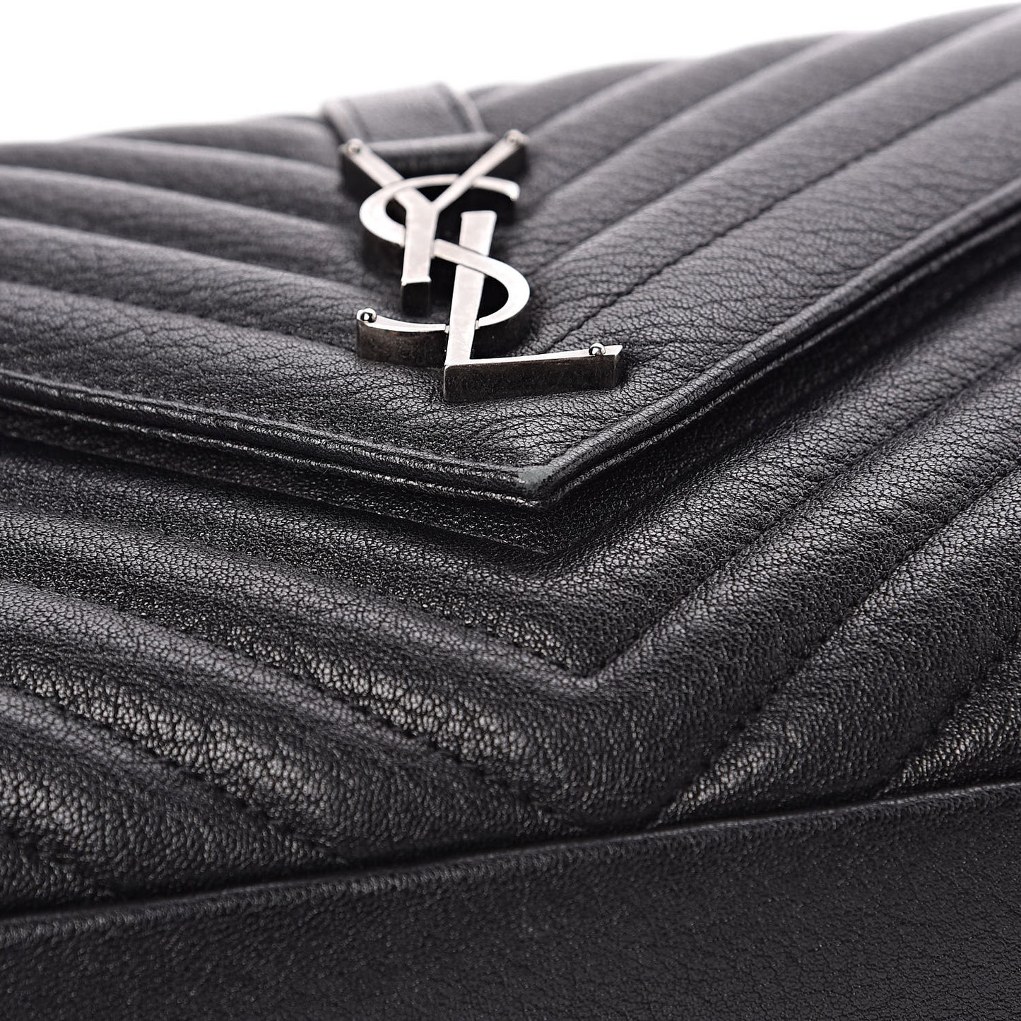 Sheepskin Matelasse Chevron Monogram Medium College Bag Black